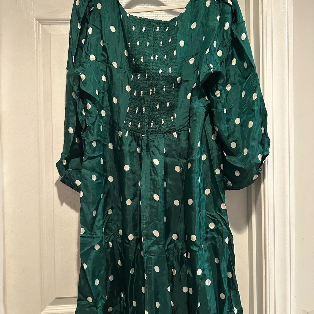 JCrew NWT Sweetheart Long-sleeve Midi Dress in Green polka dot, size 18 - Picture 7 of 7